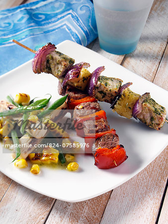 orkand pineapple and chilli beek kebabs with corn and palm heart salad