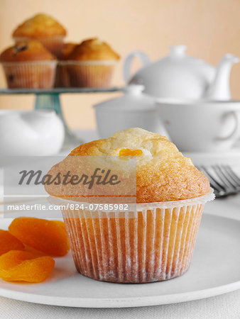 Breakfast apricot Muffin with fruit and tea set