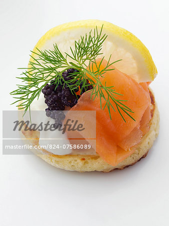 Smoked salmon sour cream dill blini