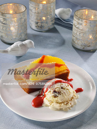 Orange cake and ice cream Orange cake and ice cream