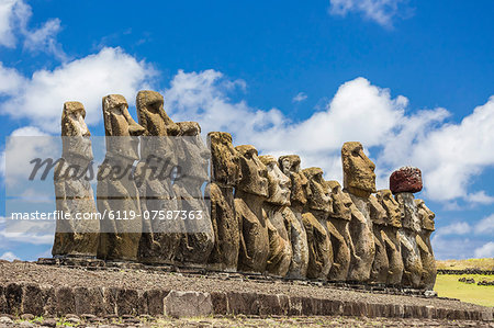 Fifteen moai at the restored ceremonial site of Ahu Tongariki on Easter Island (Isla de Pascua) (Rapa Nui), UNESCO World Heritage Site, Chile, South America Fifteen moai at the restored ceremonial site of Ahu Tongariki on Easter Island (Isla de Pascua) (Rapa Nui), UNESCO World Heritage Site, Chile, South America