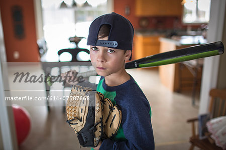 Portrait of boy baseball player with attitude