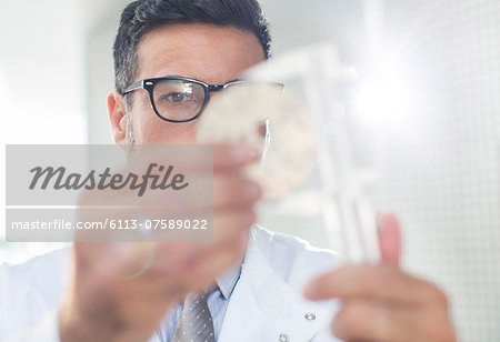 Scientist using caliper