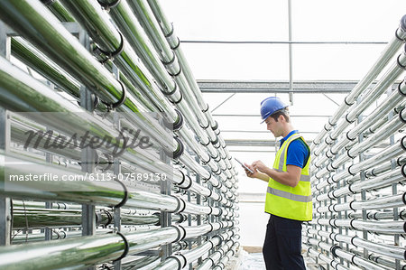 Engineer with digital tablet in greenhouse