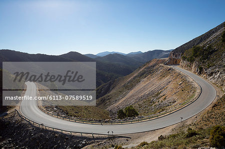 View of mountains and winding road