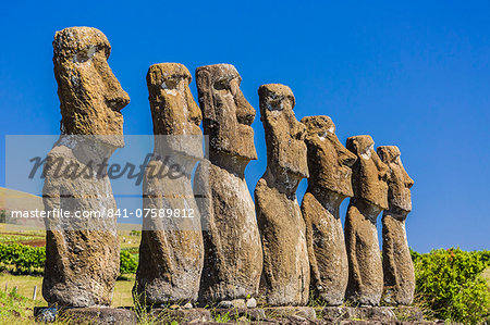 Seven Moai at Ahu Akivi, the first restored altar on Easter Island (Isla de Pascua) (Rapa Nui), UNESCO World Heritage Site, Chile, South America Seven Moai at Ahu Akivi, the first restored altar on Easter Island (Isla de Pascua) (Rapa Nui), UNESCO World Heritage Site, Chile, South America