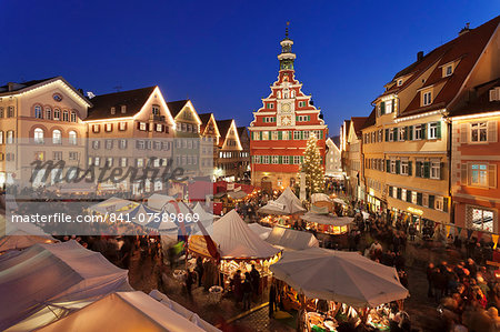 Christmas fair at the marketplace in front of the old town hall, Esslingen, Baden Wurttemberg, Germany, Europe