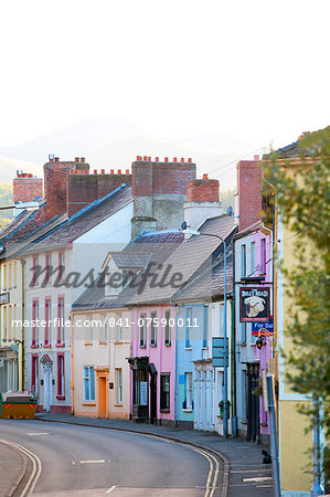 A street scene in the town of Brecon in The Brecon Beacons National Park, Powys, Wales, United Kingdom, Europe