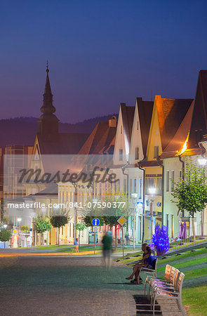 Radnicne Square at dusk, Bardejov, UNESCO World Heritage Site, Presov Region, Slovakia, Europe