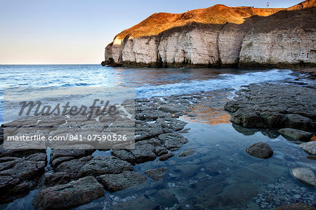 Thornwick Bay at sunset, Flamborough Head, East Riding of Yorkshire, England, United Kingdom, Europe