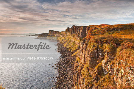 Basaltic cliffs facing onto Raasay Sound, east coast of Skye, Trotternish, Isle of Skye, Inner Hebrides, Scotland, United Kingdom, Europe