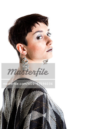 Portrait of Young Woman wearing Modern Jewellery, Studio Shot