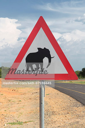 Elephant warning sign, Kasane, Chobe National Park, Botswana, Africa Elephant warning sign, Kasane, Chobe National Park, Botswana, Africa