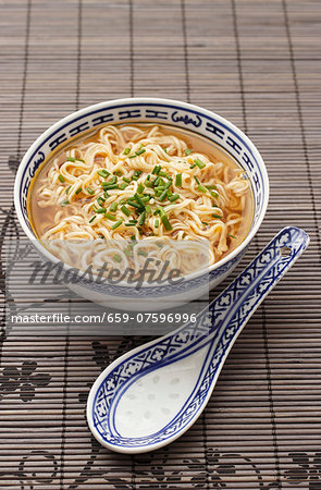 Noodle soup from China with chopped chives