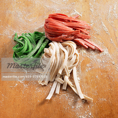 Homemade Green White and Red Noodles