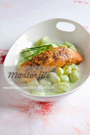 Salmon fillet with gnocchi and a herb & cream sauce