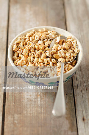 Honey-glazed puffed wheat