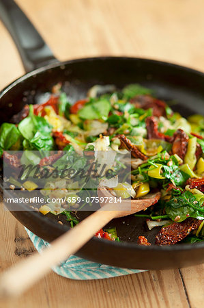 Vegetables for a vegetable frittata, in the pan