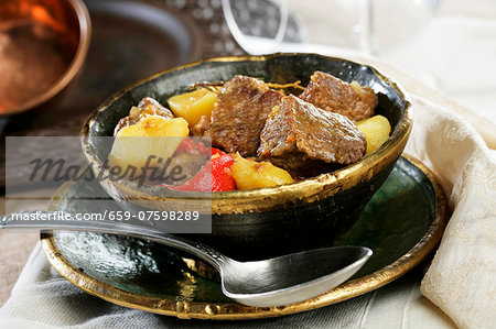 Veal goulash with peppers and potatoes (Hungary)