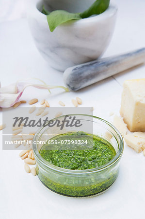 Pesto alla genovese with ingredients