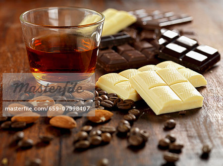 truffle ingredients.almonds.coffee beans, dark, milk and white chocolate