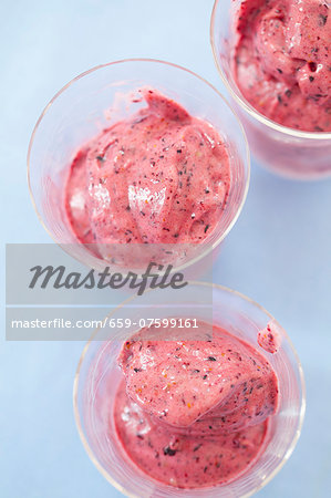 Home-made raspberry ice cream in three glasses