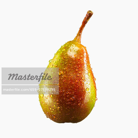 A pear with drops of water