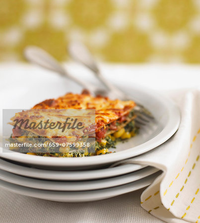 Lasagne made with spinach and sweetcorn