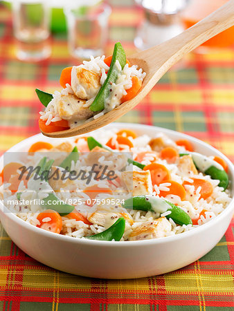Pan-fried rice with chicken and vegetables