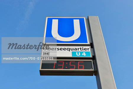 Uberseequartier Station, U-Bahn sign, Hamburg, Germany