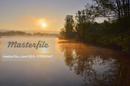 Lake at Sunrise in the Spring, Mondfeld, Mainfranken, Franconia, Baden Wurttemberg, Germany