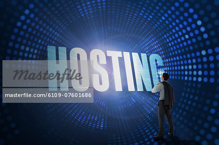 Hosting against futuristic dotted blue and black background