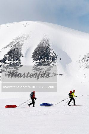 People skiing, Sarek national park, Lapland, Sweden