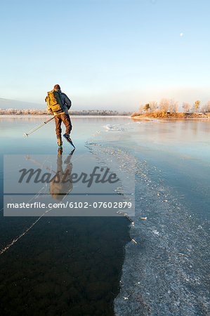 Man long-distance skating, Kiruna, Lapland, Sweden