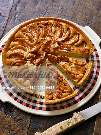 An apple tart, sliced