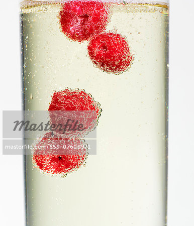 Raspberries in champagne (close-up) Raspberries in champagne (close-up)