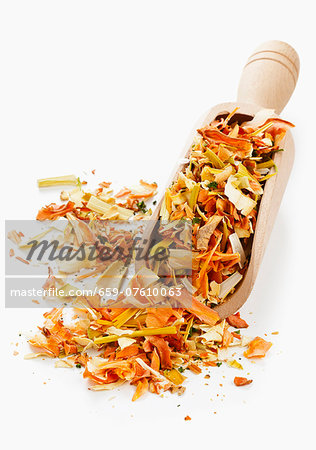 Dried vegetables (carrots, parsnips, onions, leeks) for vegetable stock Dried vegetables (carrots, parsnips, onions, leeks) for vegetable stock