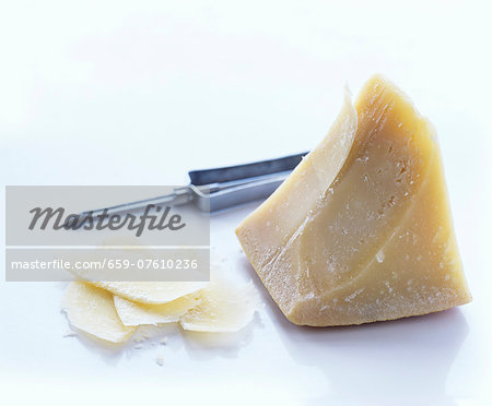 Piece of Parmesan and Parmesan shavings Piece of Parmesan and Parmesan shavings