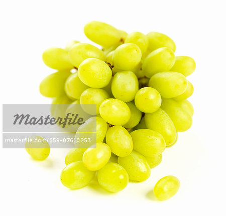 Bunch of Green Grapes on White Background