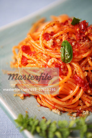 Pasta povera (spaghetti with tomato sauce and breadcrumbs, Italy) Pasta povera (spaghetti with tomato sauce and breadcrumbs, Italy)