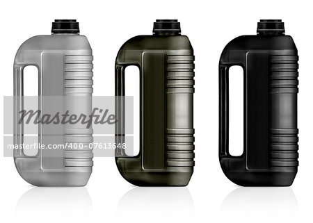 White, gray, black plastic gallon, jerry can  isolated on a white background.  (with clipping work path)