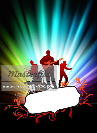 Live Music Band on Abstract Tropical Frame with Spectrum  Original Illustration