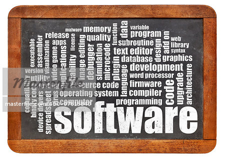 software word cloud on a vintage slate blackboard