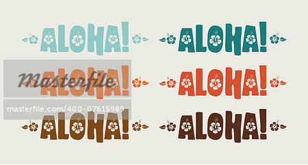 Vector set of aloha word in retro colors, hand drawn text