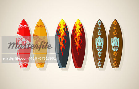 Vector illustration of surf boards in vintage colors