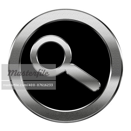 magnifier icon silver, isolated on white background