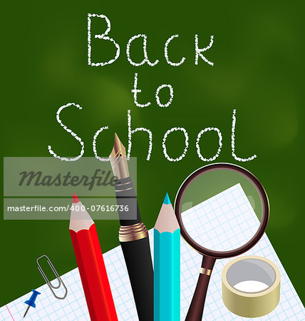 Illustration blackboard with colorful school supplies - vector