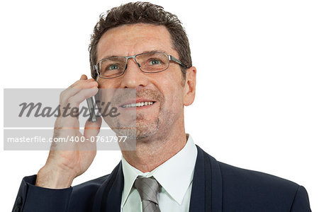 adult businessman with smartphone mobilephone isolated on white