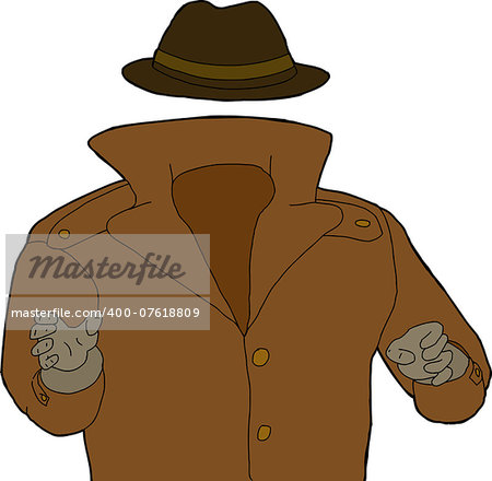 Cartoon of trench coat and hat around invisible man