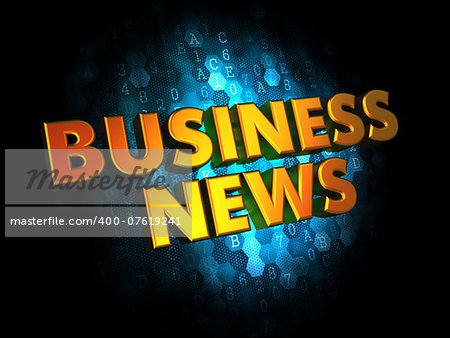 Business News - Gold 3D Words on Dark Digital Background.